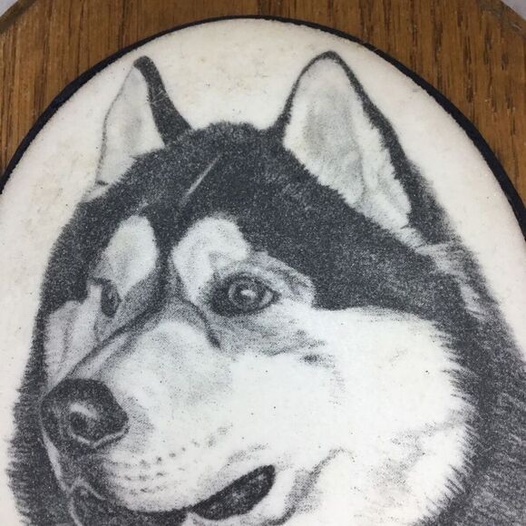 VTG Earl Sherwan Dog Art Husky/Malamute Cultured-Ivory Engraving Plaque 7\